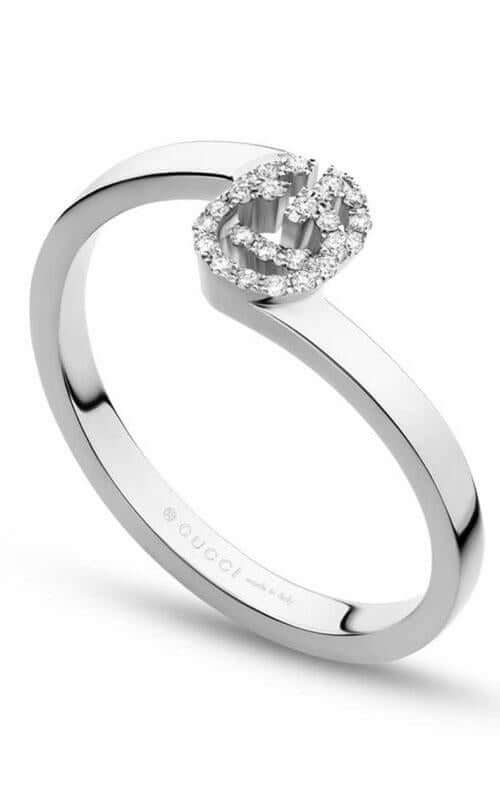 GUCCI GG Running 18k White Gold & Diamonds Stacking Ring YBC457127003014