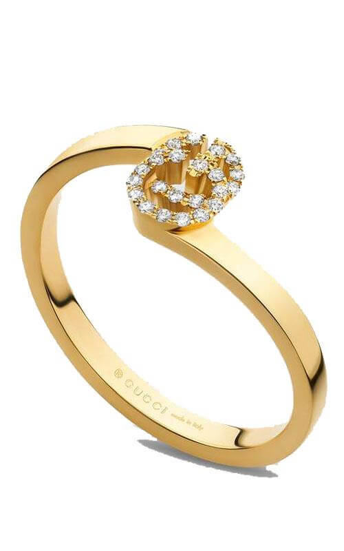 GUCCI GG Running 18k Yellow Gold & Diamond Stacking Ring YBC457127002014