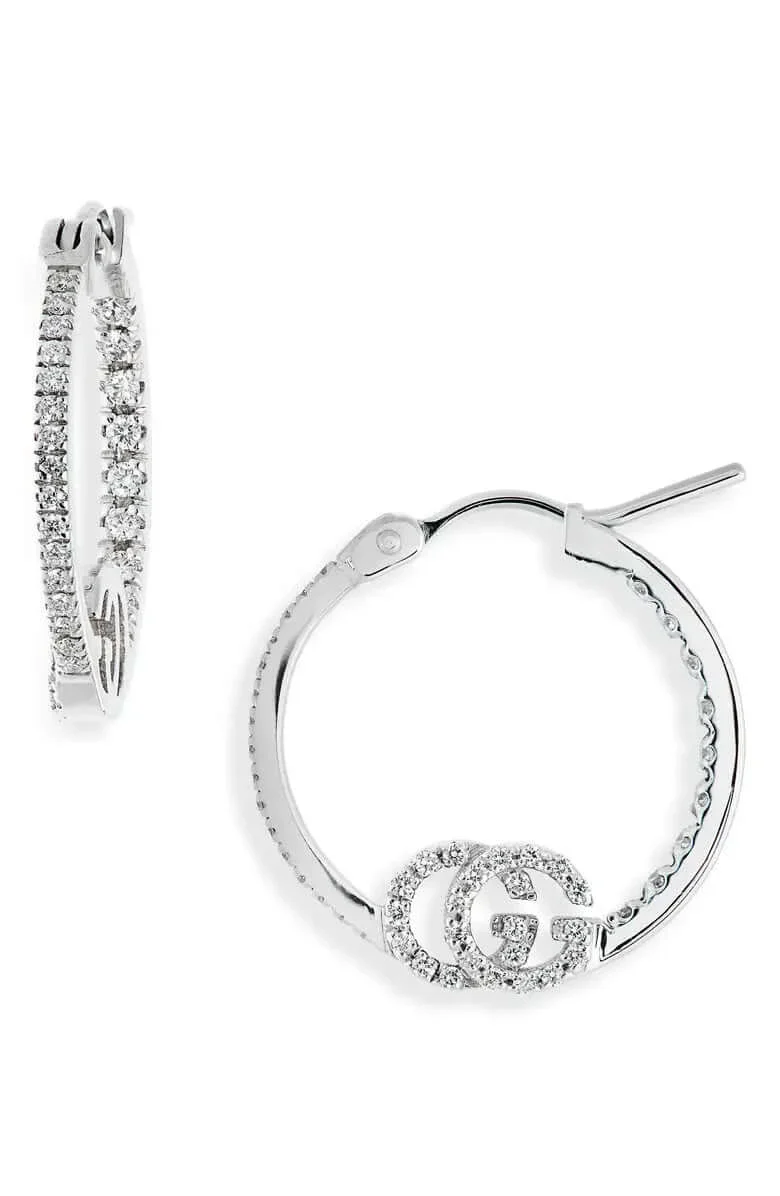 Gucci Running G Gold and Diamond Hoop Earrings YBD58198200100U