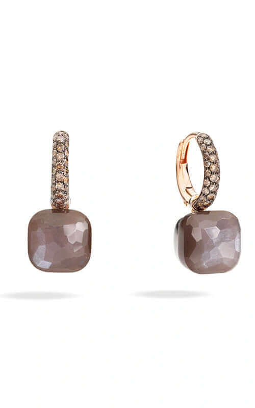 Pomellato Nudo Classic Earrings 18k Rose Gold with Dark Brown Moonstone/Brown Diamonds POB4010O6BKRBRADD