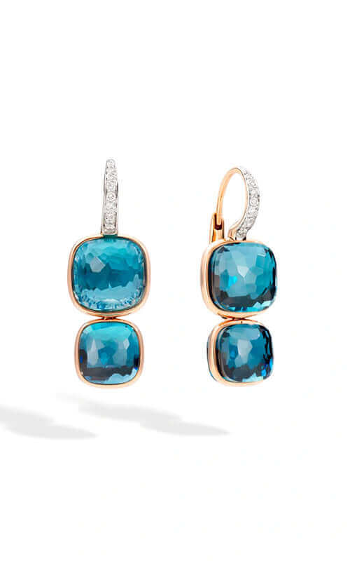 Pomellato Nudo 18k Rose Gold and London Blue Topaz Diamond Earrings POC2025O7WHRDB0TL