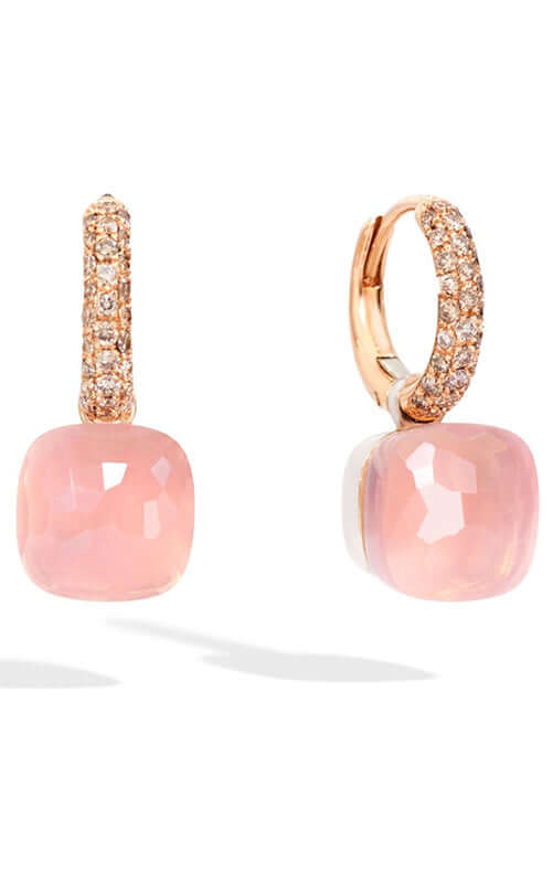 Pomellato 18k White/Pink Gold Rose Quartz & Diamonds Nudo Earrings POB4010O6000BRCQR