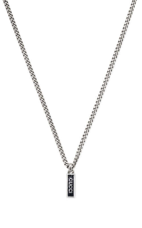 GUCCI Tag Silver Necklace with Enamel Pendant YBB67871400300U